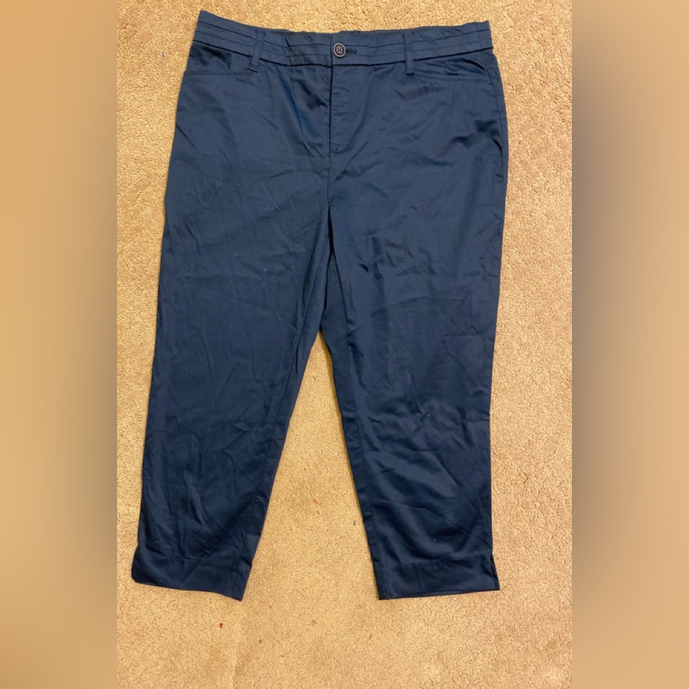 Khakis & Company - Classic Apparel Navy Blue Cropped Pants, Size: 12